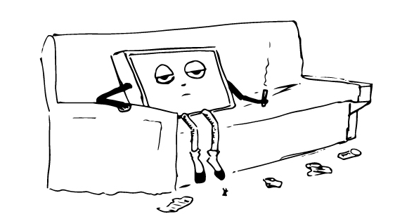 lazy website cartoon with a computer sitting on the couch