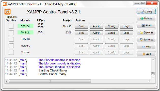 XAMPP Control Panel