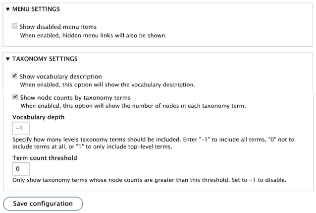 The Menu & Taxonomy Settings Section