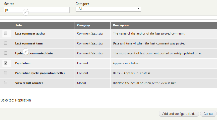 selecting the population in the title field 