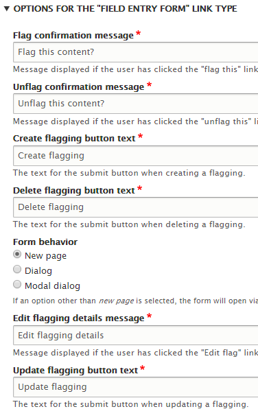 options for the field entry form link type