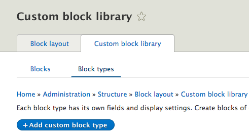 The block types tab contains all the available block types