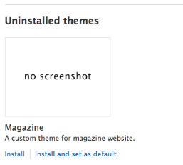 screenshot of uninstalled themes with a block "no screenshot"