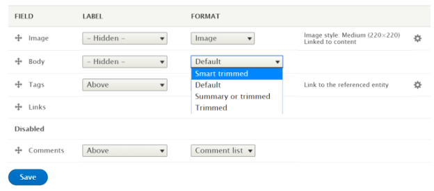 Selecting Smart trimmed text format