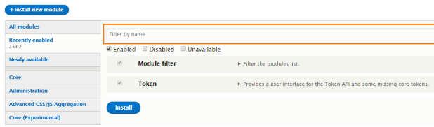 The searchbar of module filter