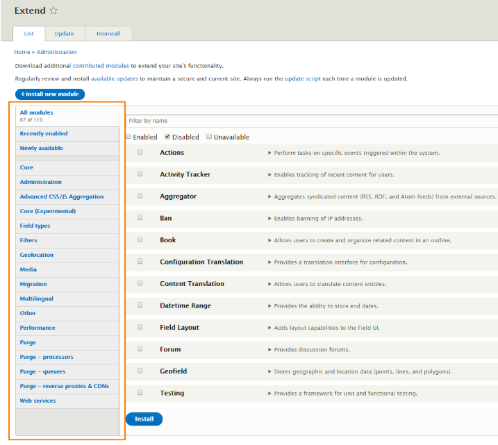 The tabs help in better organisation of modules