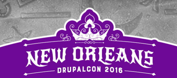 Logo of Drupalcon New Orleans 2016 with a crown-shaped icon