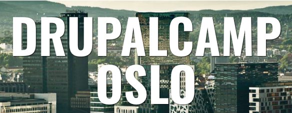 Logo of Drupalcamp Oslo 2015 with skyscrapers in the background