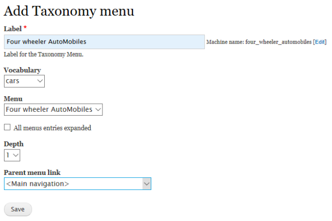 admin interface for adding taxonomy menu