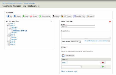 Screenshot of Taxonomy manager in  Drupal