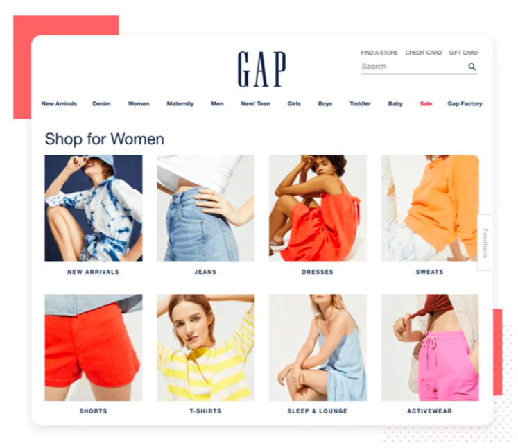 GAP website homepage with clothes on sale