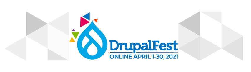 Logo of DrupalFest with colourful drops sandwiched by the text Drupal Fest