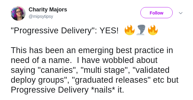 illustration image showing a progressive delivery tweet from charity Majors