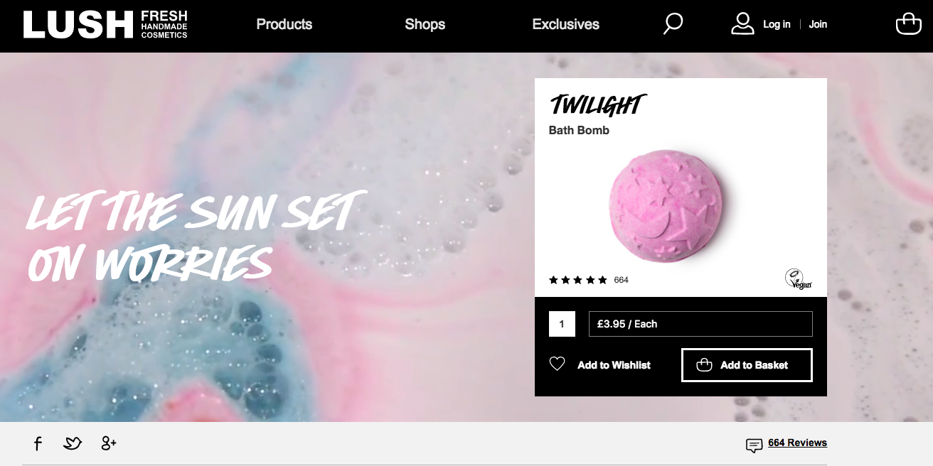 Lush.com selling bath bomb; Pink bath bomb catalog