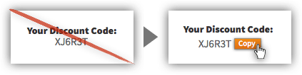 discount code given below the text striked red and an option of “copy” given on right. 