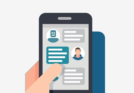 image representation of a hand holding a mobile and texting a chatbot 