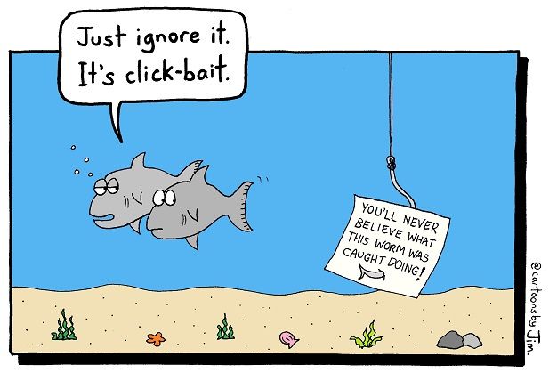 illustration image showing comic of two grey colour fishes talking under the water looking towards a paper attached in a hook 