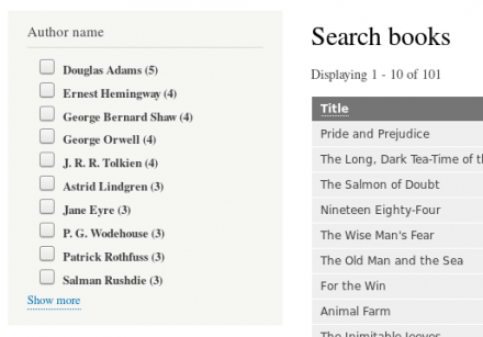 mage showing author name and books inside the facets interface. 