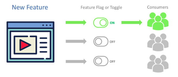 Illustration image a blue-colored feature on the left-hand side and the users on the right who can access the feature only when the button is switched-on in green color