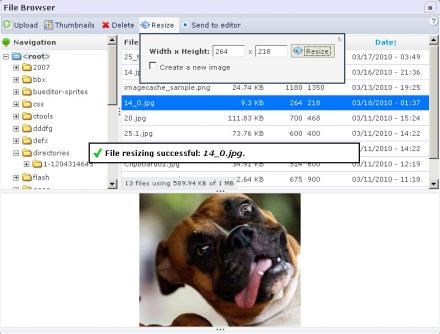 Image containing the IMCE interface with a dog’s picture being uploaded. 