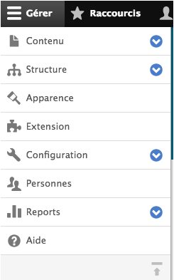 Admin toolbar in french