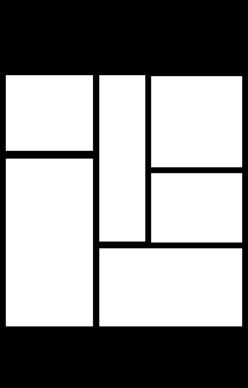 six white boxes arranged in a square in black background