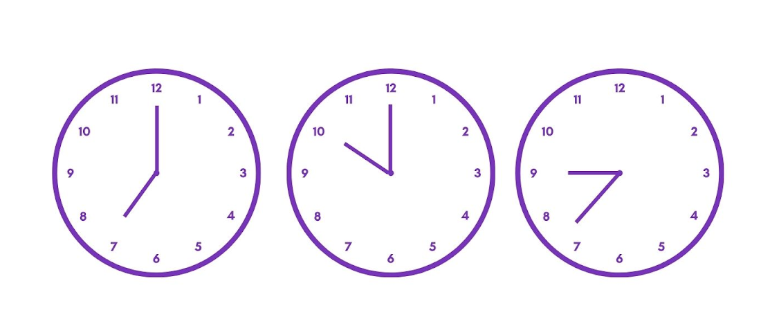 Three clocks on a white background