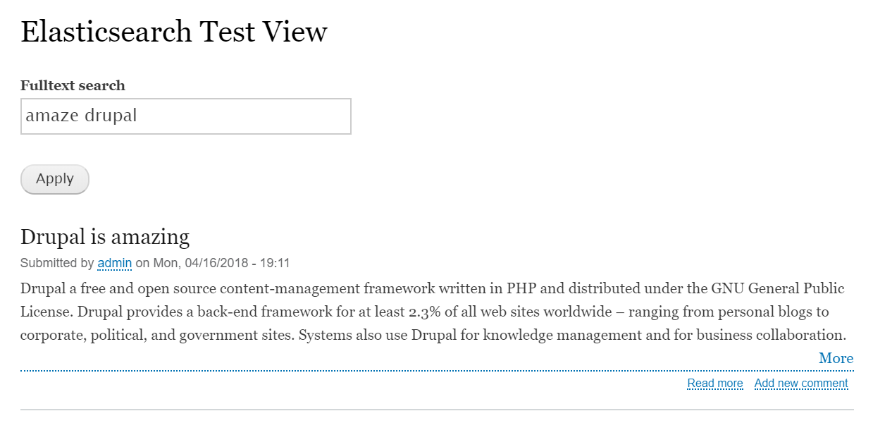 Example of a full-text search using Drupal view