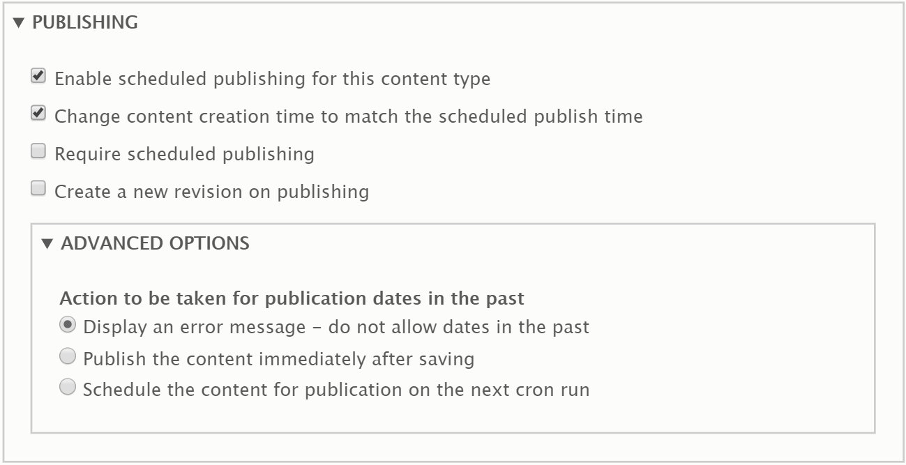 Enabling scheduling for article content type