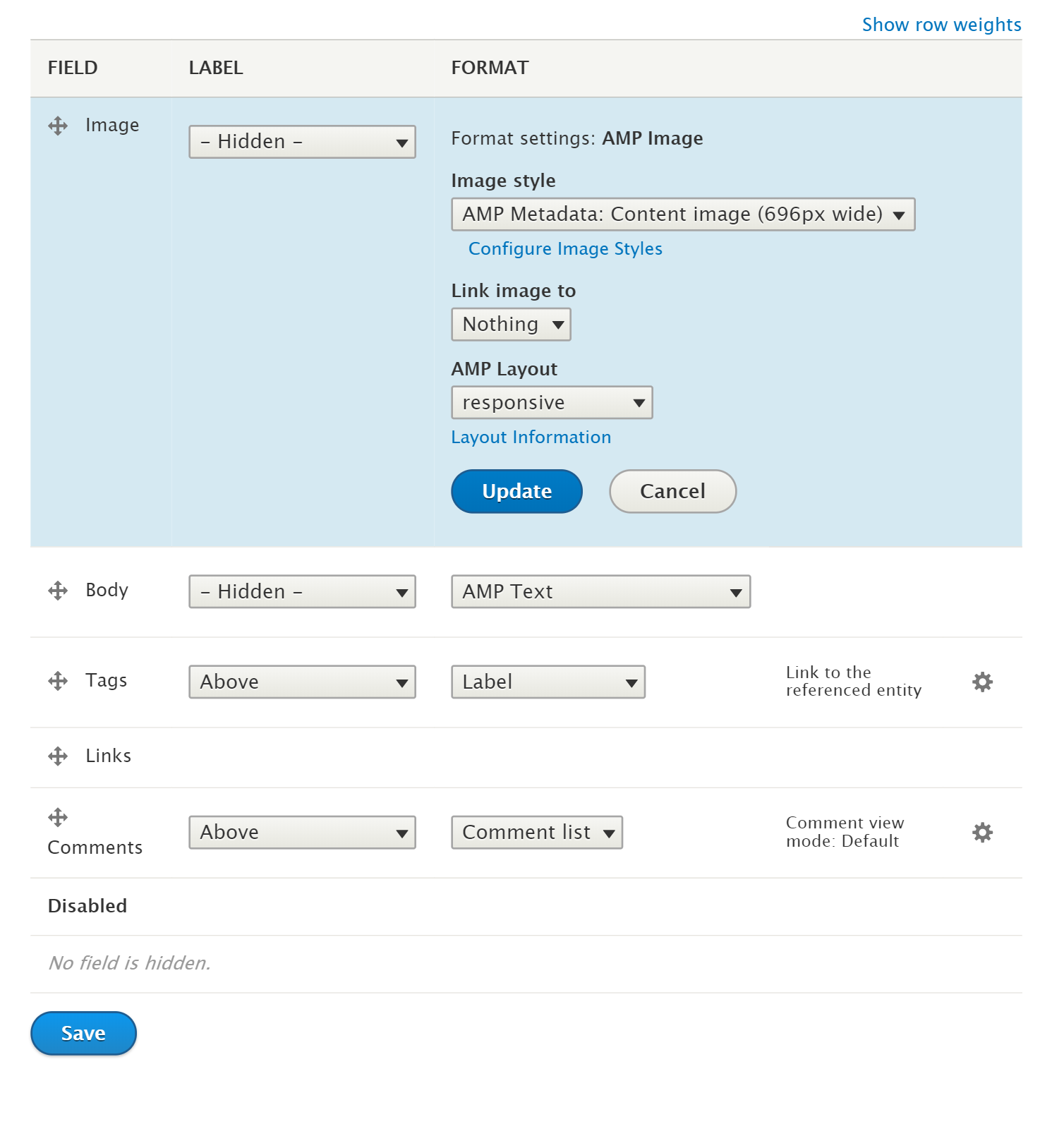 AMP View mode of the content type with the ExAMPle sub-theme