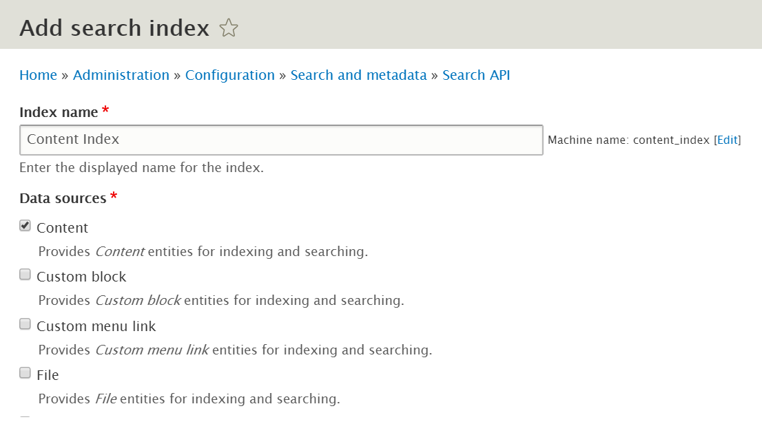 Adding the data sources of the search index