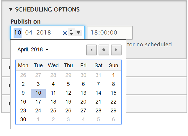 Adding scheduled date and time using scheduler’s vertical tab