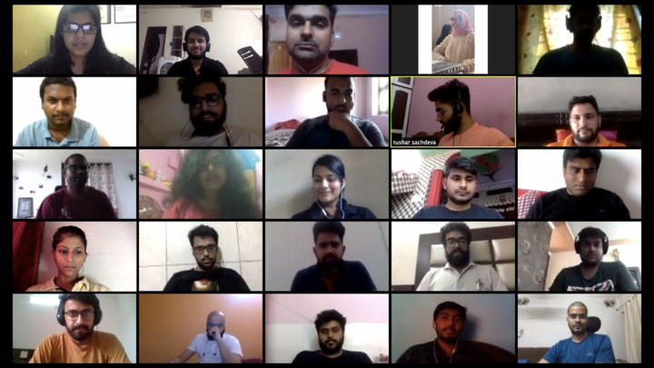 screenshot of a video call with 25 people in the frame