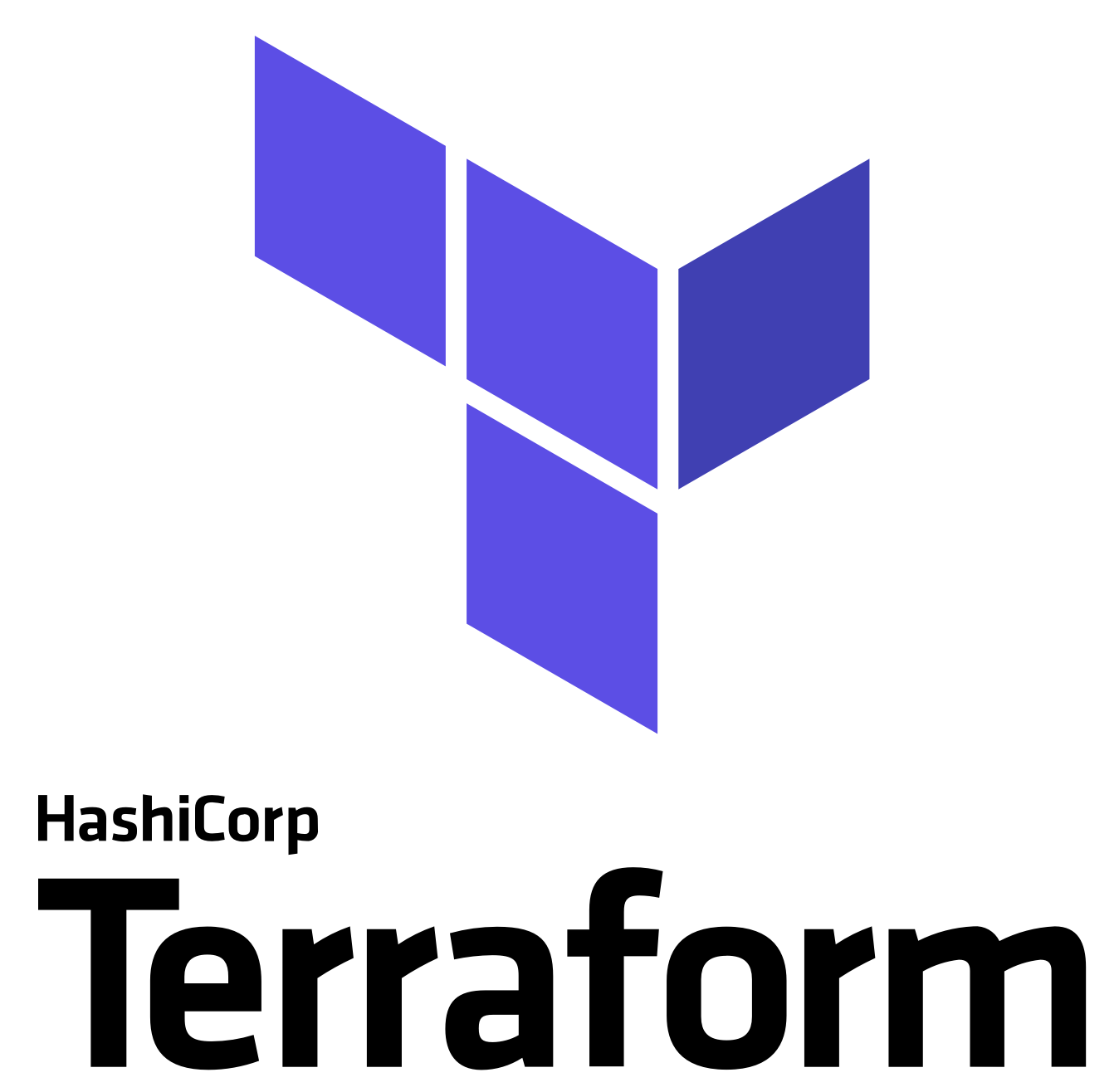 Logo of Terraform with Capital T formed by violet parallelograms and Hashi Terraform written below it
