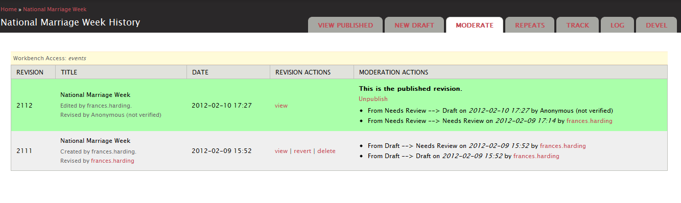 Image showing the interface for workbench moderation.