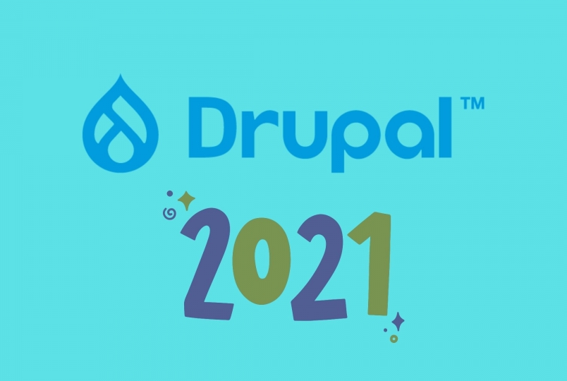 drop icon on top to show drupal 9 logo and 2021 written below it