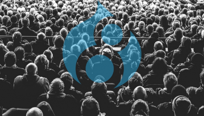 blog banner with image of people with drupal 8 logo