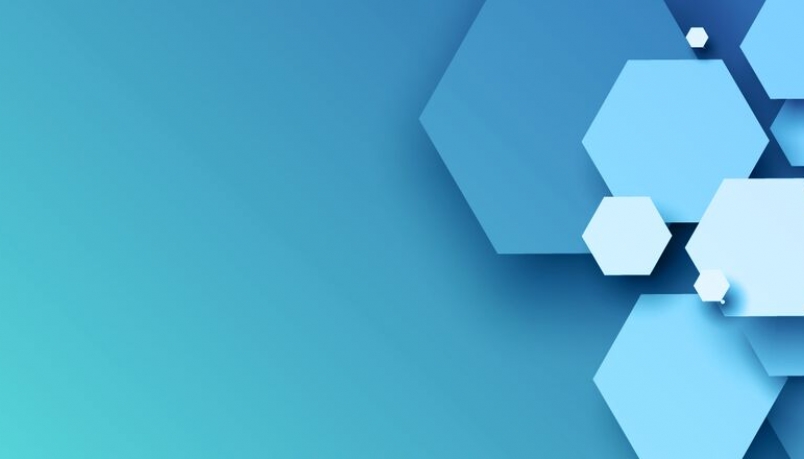 blog banner with blue background and hexagon shapes
