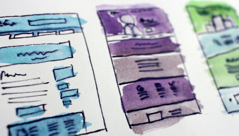 blog image with sketch of three website in blue, purple and green