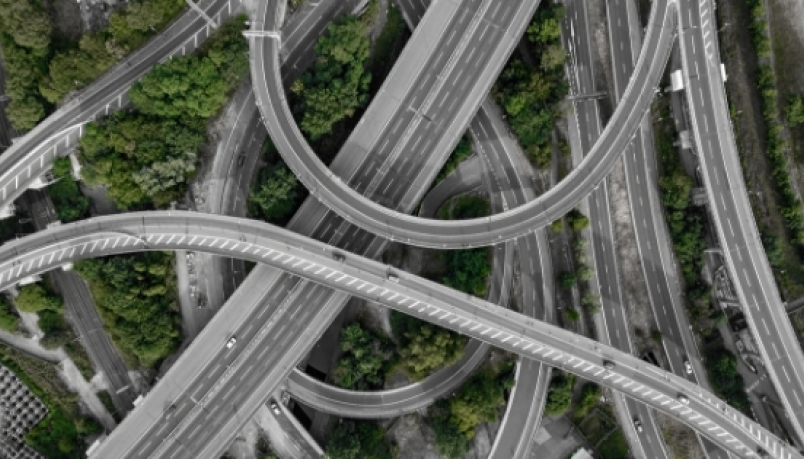 aerial photo of gray concrete top roads