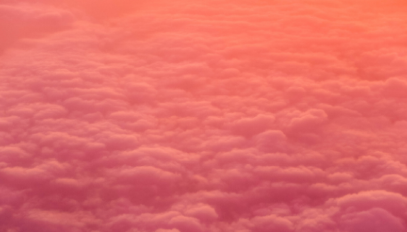 sea of white clouds in pink light