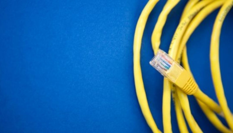 yellow wire on extreme right corner against blue background