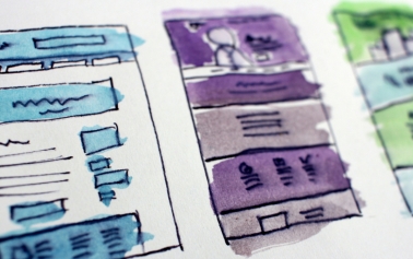 blog image with sketch of three website in blue, purple and green