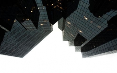 upside down image of high rise glass building