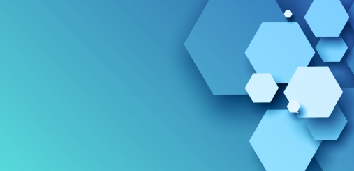 blue blog banner with hexagonal design