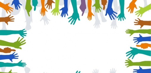 Image of many hands in different color all placed at the border of the picture 