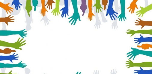 Image of many hands in different color all placed at the border of the picture