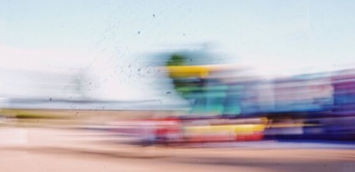 illustration image showing someone running very fast in a brown path and blue sky above