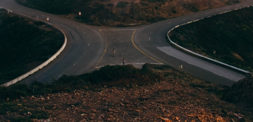 Long shot of four roads joining