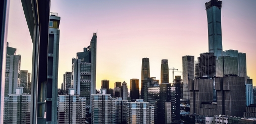 Many tall buildings can be seen.